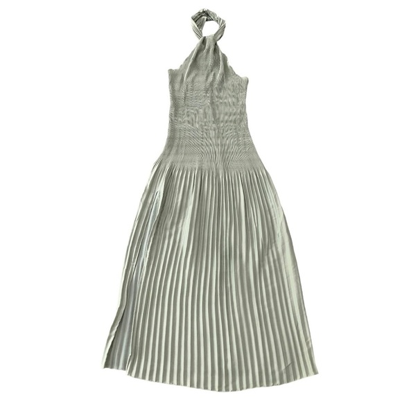 New L’Idee Halter Midi Dress Soirée Pleated in Sage Size 12 - Picture 4 of 7